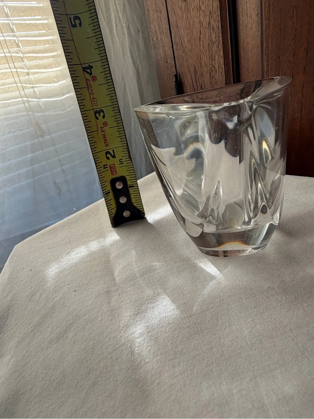 Val St Lambert Belgium Crystal Small Bud Vase Clear Geometric Art Glass Vase
